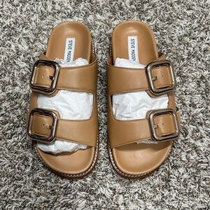 Steve Madden Camel Double Buckle Slides